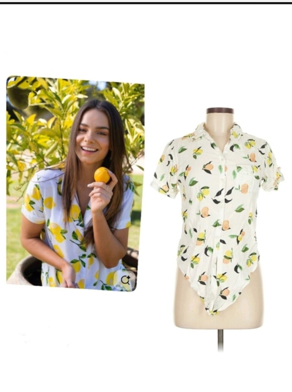 Japna White Button-Down Top with Lemon Print
